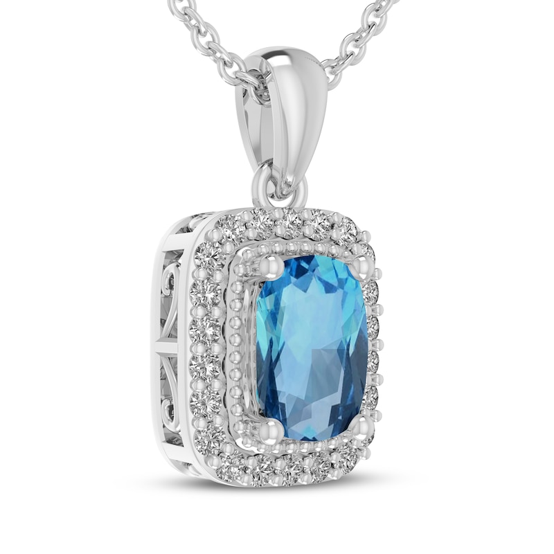 Main Image 2 of Cushion-Cut Swiss Blue Topaz & White Lab-Created Sapphire Halo Necklace Sterling Silver 18"