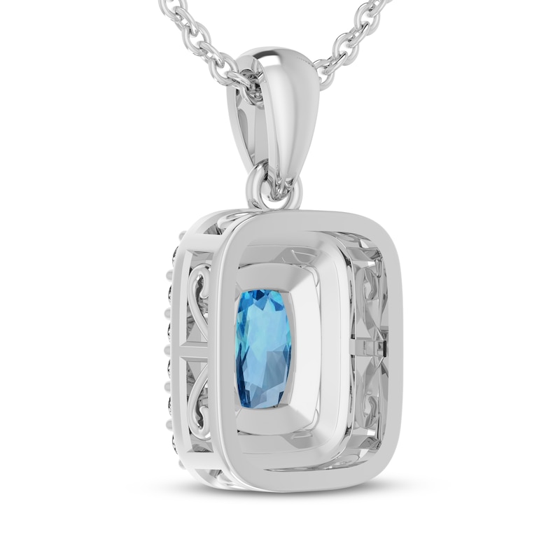 Main Image 3 of Cushion-Cut Swiss Blue Topaz & White Lab-Created Sapphire Halo Necklace Sterling Silver 18"