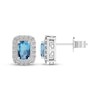 Thumbnail Image 1 of Cushion-Cut Swiss Blue Topaz & White Lab-Created Sapphire Halo Stud Earrings Sterling Silver