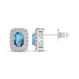 Cushion-Cut Swiss Blue Topaz & White Lab-Created Sapphire Halo Stud Earrings Sterling Silver