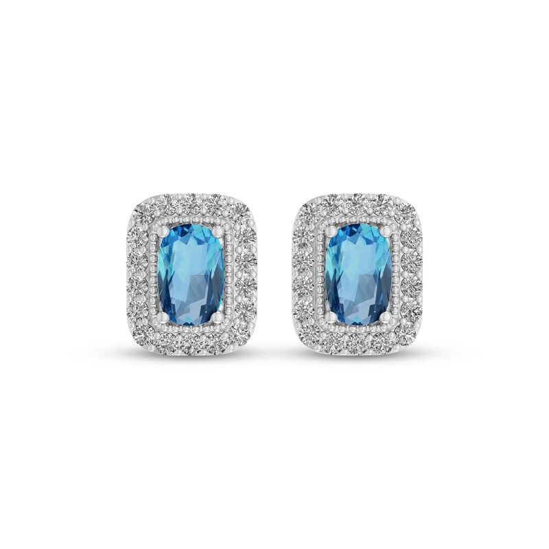 Main Image 2 of Cushion-Cut Swiss Blue Topaz & White Lab-Created Sapphire Halo Stud Earrings Sterling Silver