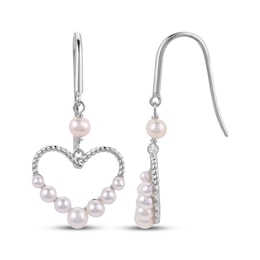 Cultured Pearl Heart Dangle Earrings Sterling Silver