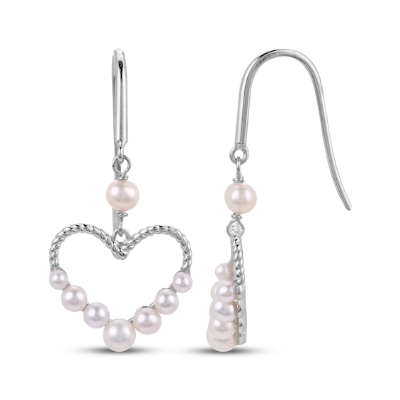 Cultured Pearl Heart Dangle Earrings Sterling Silver