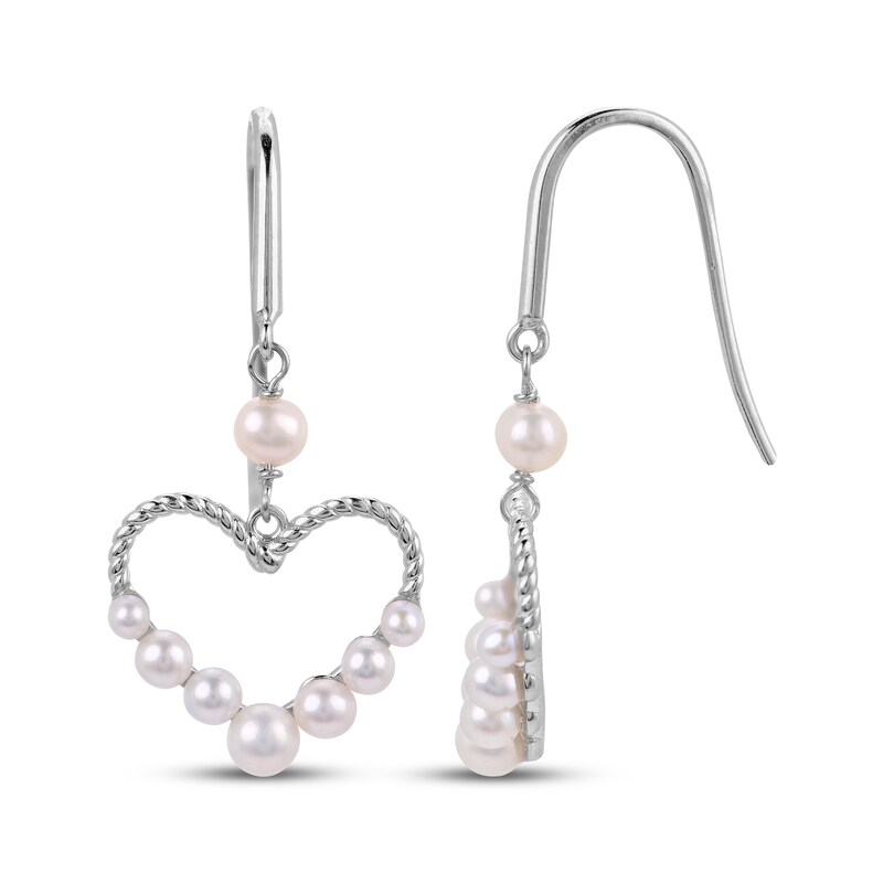 Main Image 1 of Cultured Pearl Heart Dangle Earrings Sterling Silver