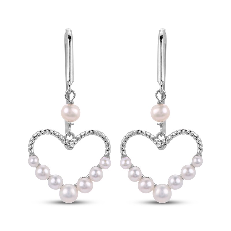 Main Image 2 of Cultured Pearl Heart Dangle Earrings Sterling Silver