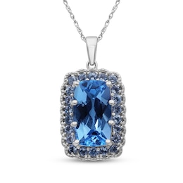Cushion-Cut Swiss Blue Topaz Scalloped Halo Necklace Sterling Silver 18"
