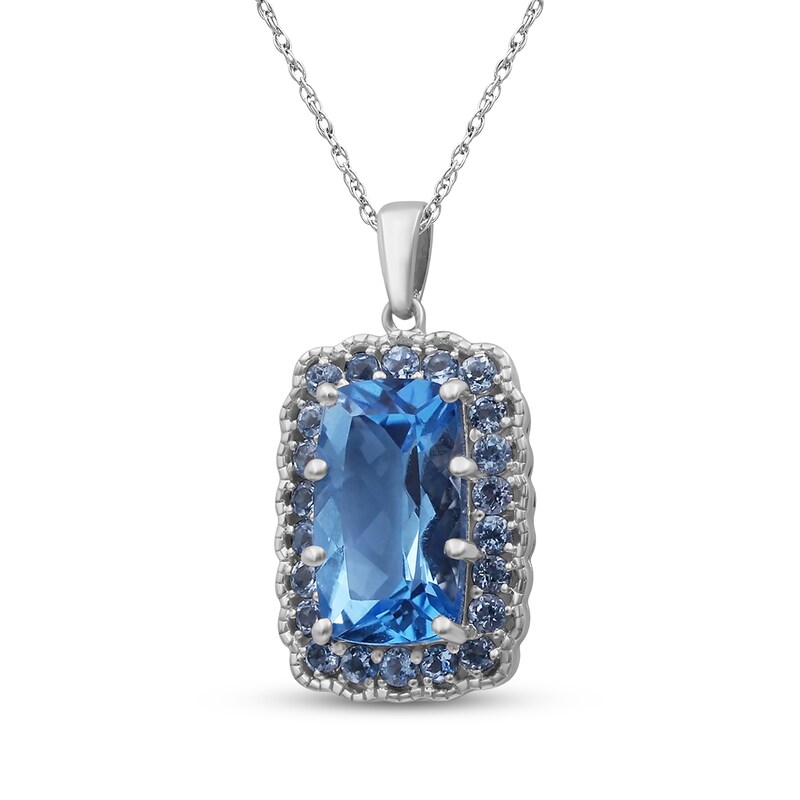 Main Image 2 of Cushion-Cut Swiss Blue Topaz Scalloped Halo Necklace Sterling Silver 18"