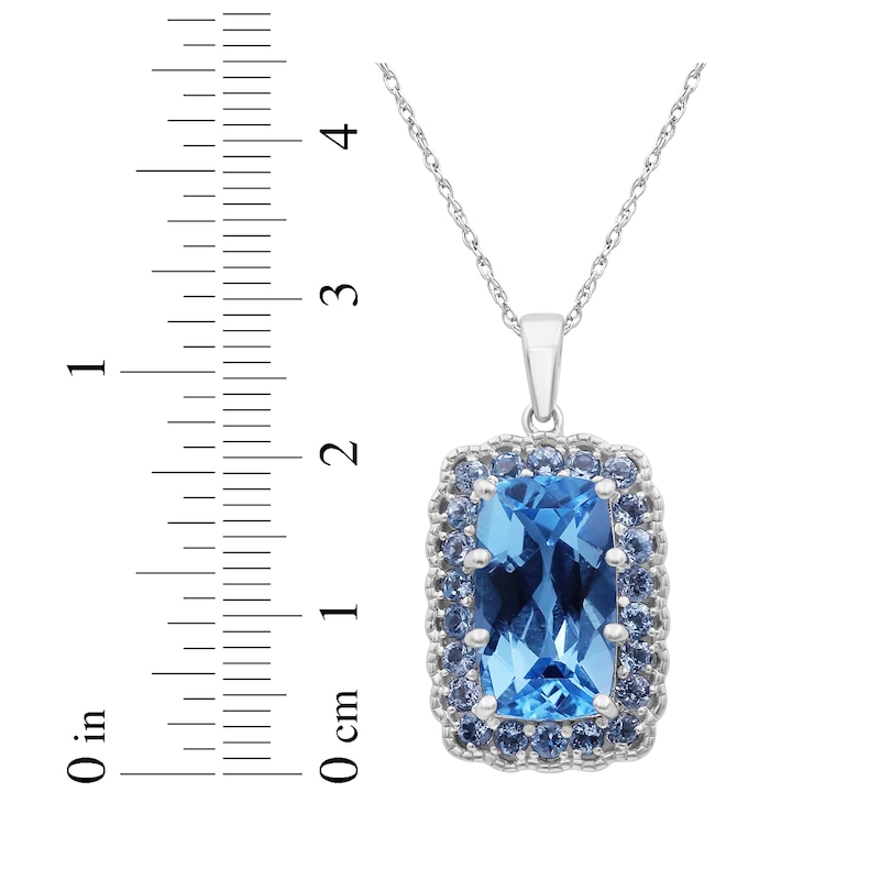 Main Image 5 of Cushion-Cut Swiss Blue Topaz Scalloped Halo Necklace Sterling Silver 18"