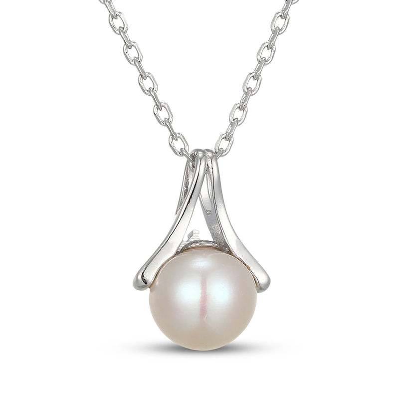 Main Image 3 of Cultured Pearl & White Lab-Created Sapphire Necklace Sterling Silver 18"