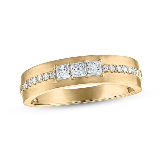 Men's Square-Cut Diamond Three-Stone Wedding Band 1/2 ct tw 10K Yellow Gold