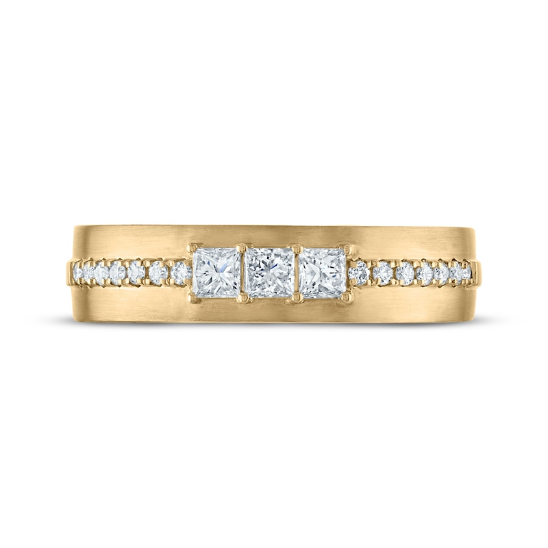 Main Image 3 of Men's Square-Cut Diamond Three-Stone Wedding Band 1/2 ct tw 10K Yellow Gold