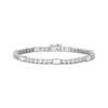 Thumbnail Image 1 of Emerald-Cut Lab-Created Opal & White Lab-Created Sapphire Station Bracelet Sterling Silver 7.25"