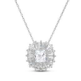 Cushion-Cut White Lab-Created Sapphire Starburst Frame Necklace Sterling Silver 18"