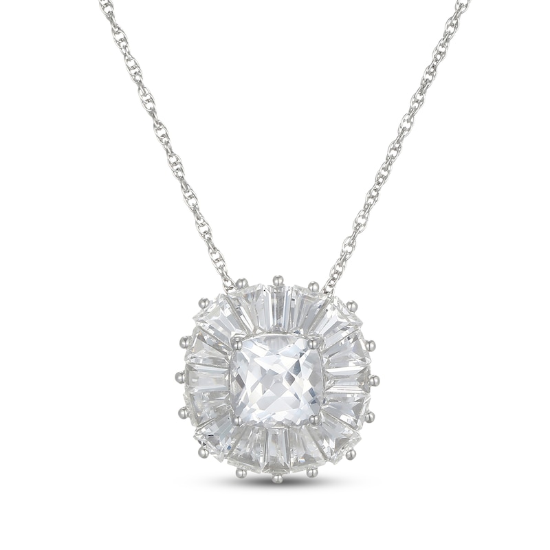 Main Image 1 of Cushion-Cut White Lab-Created Sapphire Starburst Frame Necklace Sterling Silver 18"