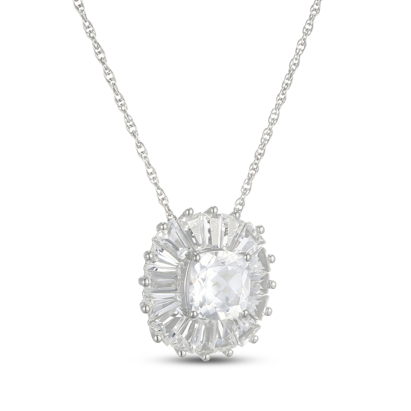 Main Image 2 of Cushion-Cut White Lab-Created Sapphire Starburst Frame Necklace Sterling Silver 18"