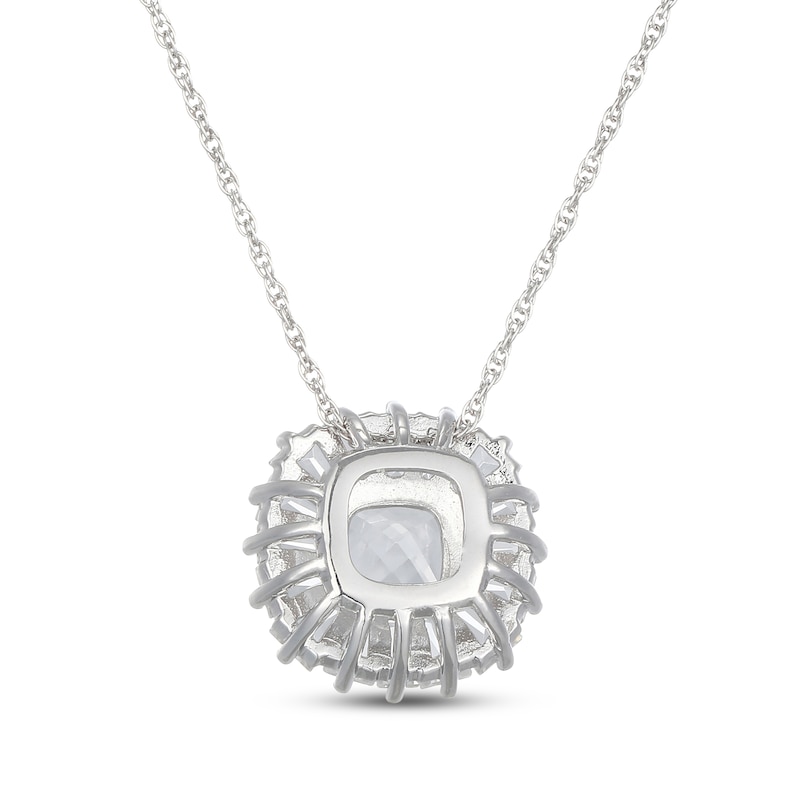 Main Image 3 of Cushion-Cut White Lab-Created Sapphire Starburst Frame Necklace Sterling Silver 18"