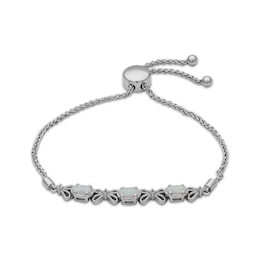 Oval-Cut Lab-Created Opal & White Lab-Created Sapphire Bow Bolo Bracelet Sterling Silver 9"