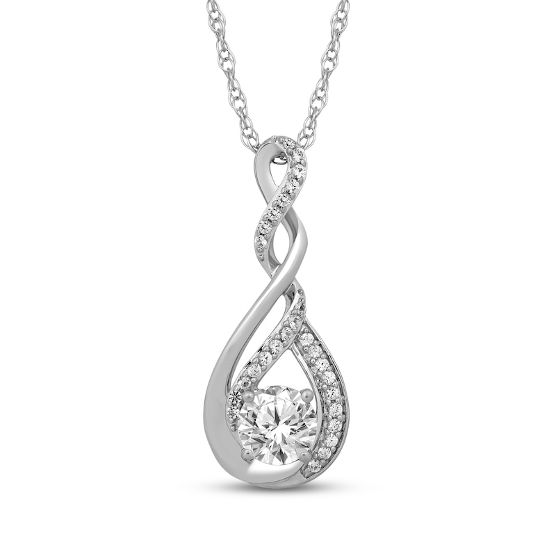 Main Image 1 of White Lab-Created Sapphire Twist Frame Drop Necklace Sterling Silver 18"