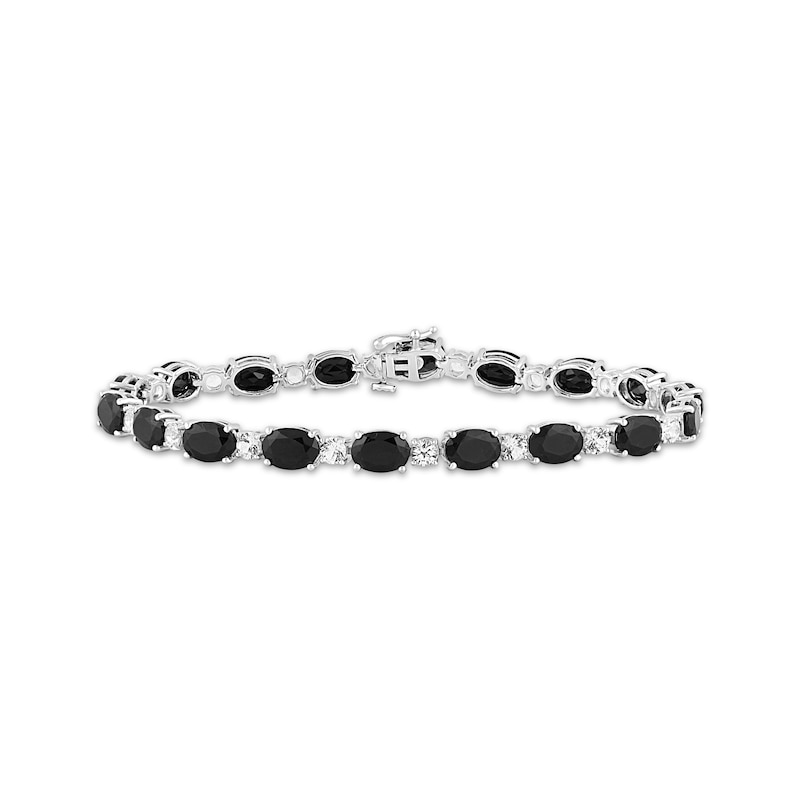 Main Image 1 of Oval-Cut Black Onyx & White Lab-Created Sapphire Bracelet Sterling Silver 7.5"