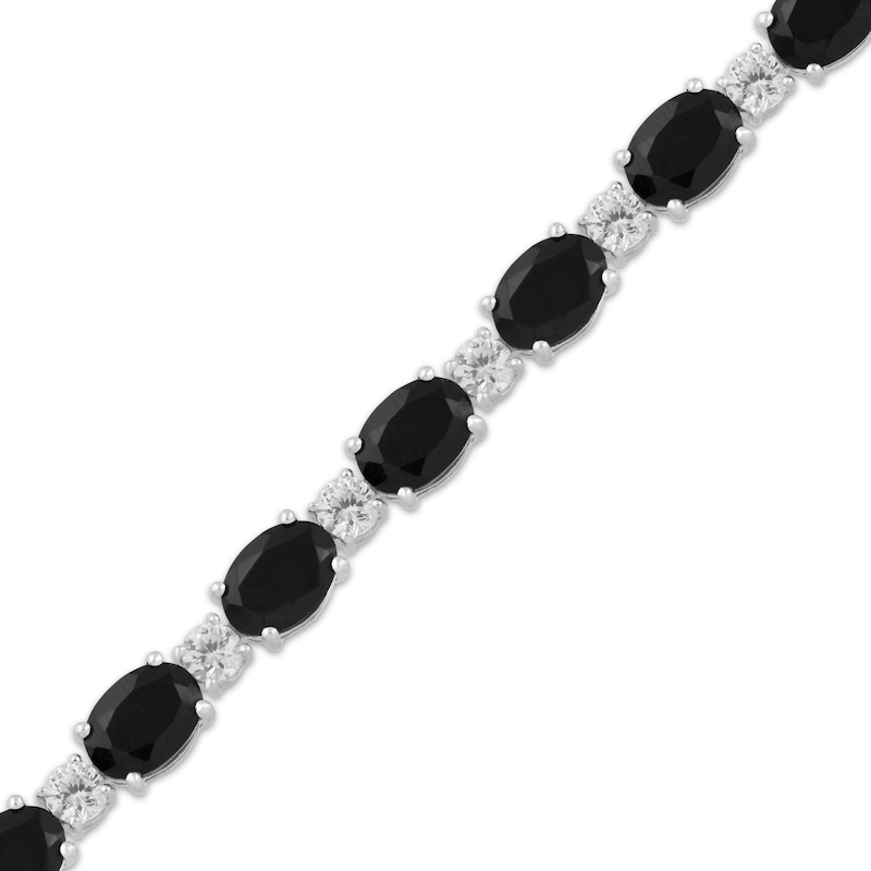 Main Image 2 of Oval-Cut Black Onyx & White Lab-Created Sapphire Bracelet Sterling Silver 7.5"