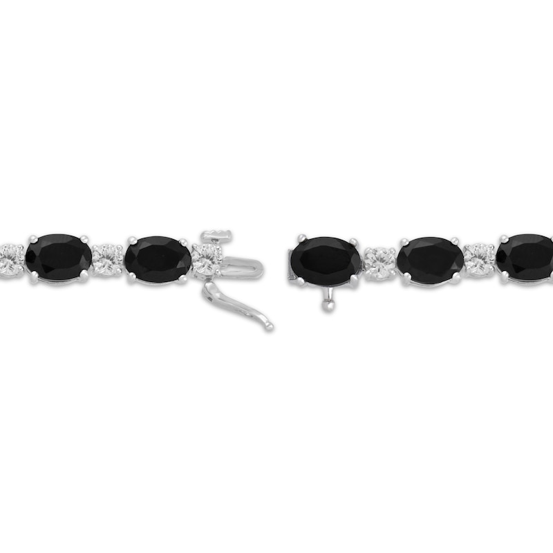 Main Image 3 of Oval-Cut Black Onyx & White Lab-Created Sapphire Bracelet Sterling Silver 7.5"