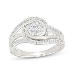 Multi-Diamond Swirl Halo Fashion Ring 1/3 ct tw Sterling Silver