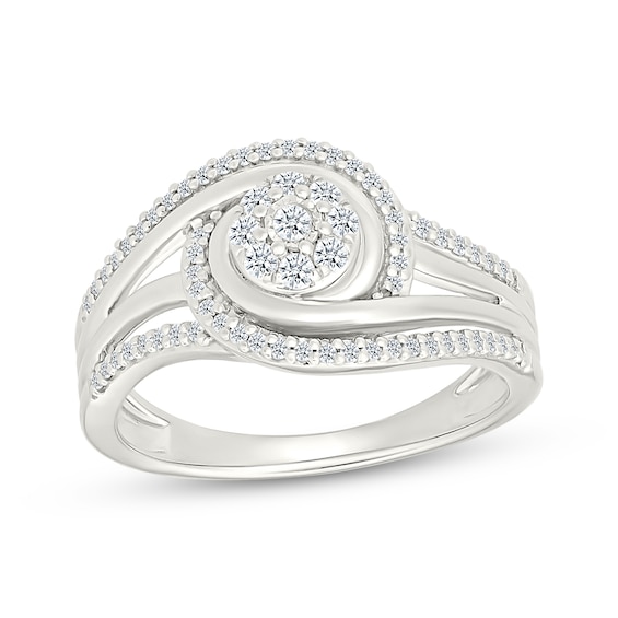 Multi-Diamond Swirl Halo Fashion Ring 1/3 ct tw Sterling Silver