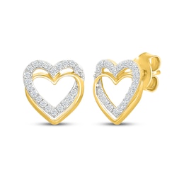 Diamond Overlapping Heart Frame Stud Earrings 1/4 ct tw 10K Yellow Gold