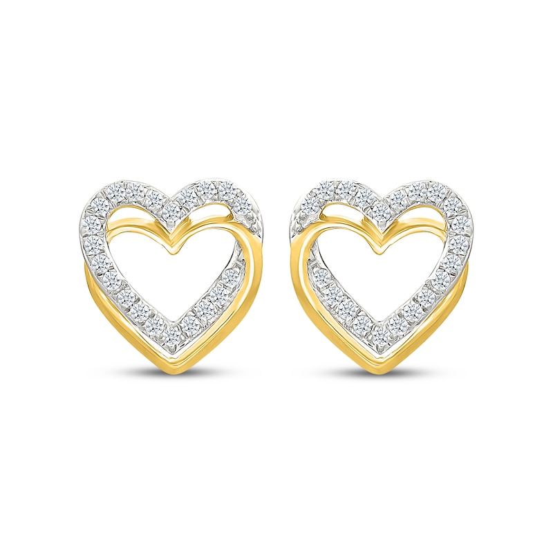 Main Image 2 of Diamond Overlapping Heart Frame Stud Earrings 1/4 ct tw 10K Yellow Gold