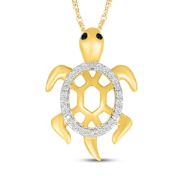Black & White Diamond Turtle Necklace 1/15 ct tw 24K Yellow Gold Vermeil Sterling Silver 18"