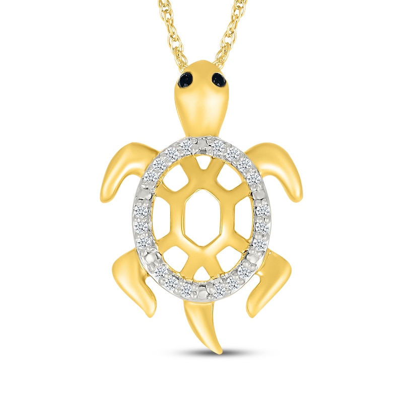 Main Image 1 of Black & White Diamond Turtle Necklace 1/15 ct tw 24K Yellow Gold Vermeil Sterling Silver 18"