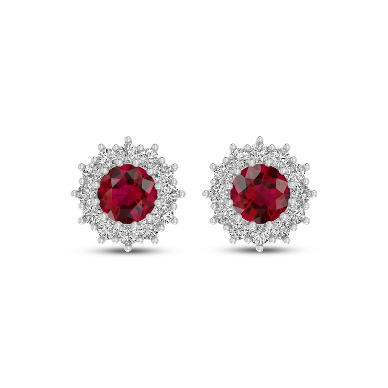 Main Image 2 of Lab-Created Ruby & White Lab-Created Sapphire Starburst Halo Stud Earrings Sterling Silver