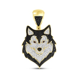 Black & White Diamond, Lab-Created Ruby Wolf Head Charm 1-1/2 ct tw 10K Yellow Gold