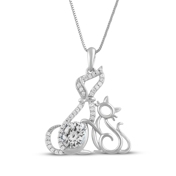 Oval-Cut White Lab-Created Sapphire Cat & Dog Necklace Sterling Silver 18"