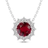 Thumbnail Image 1 of Lab-Created Ruby & White Lab-Created Sapphire Starburst Halo Necklace Sterling Silver 18"