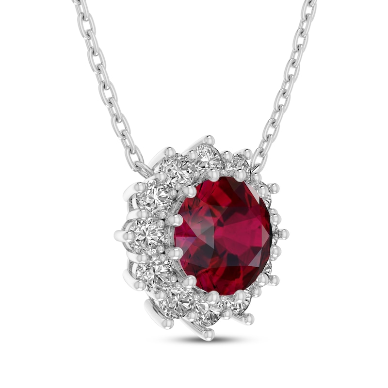 Main Image 2 of Lab-Created Ruby & White Lab-Created Sapphire Starburst Halo Necklace Sterling Silver 18"