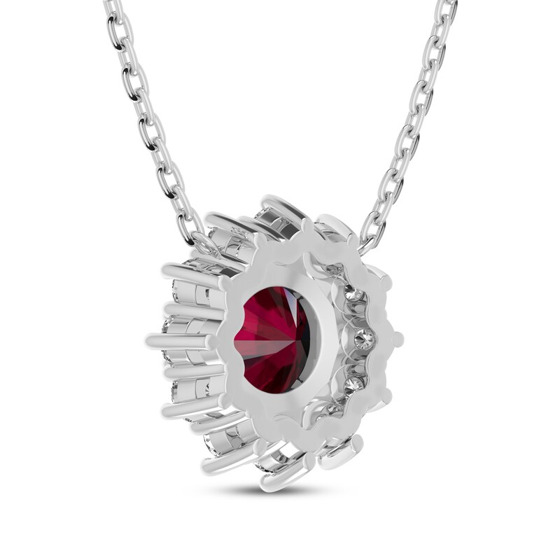 Main Image 3 of Lab-Created Ruby & White Lab-Created Sapphire Starburst Halo Necklace Sterling Silver 18"
