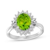 Thumbnail Image 1 of Oval-Cut Peridot & White Lab-Created Sapphire Halo Cocktail Ring Sterling Silver