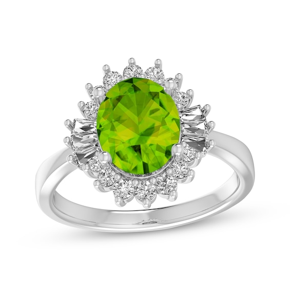 Oval-Cut Peridot & White Lab-Created Sapphire Halo Cocktail Ring Sterling Silver