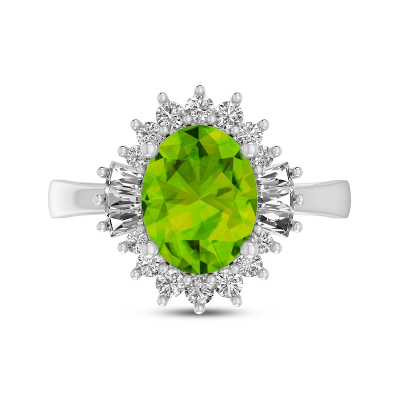 Main Image 3 of Oval-Cut Peridot & White Lab-Created Sapphire Halo Cocktail Ring Sterling Silver