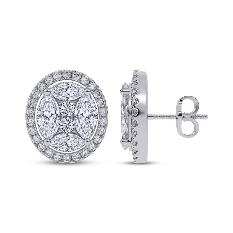 Main Image 3 of KAY Lab-Grown Diamonds Marquise & Round-Cut Oval-Shaped Stud Earrings 6 ct tw 14K White Gold