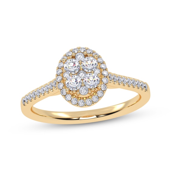 Adore Round-Cut Multi-Diamond Oval-Shaped Halo Engagement Ring 3/8 ct tw 10K Yellow Gold