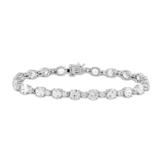 White Lab-Created Sapphire Link Bracelet Sterling Silver 7.5"