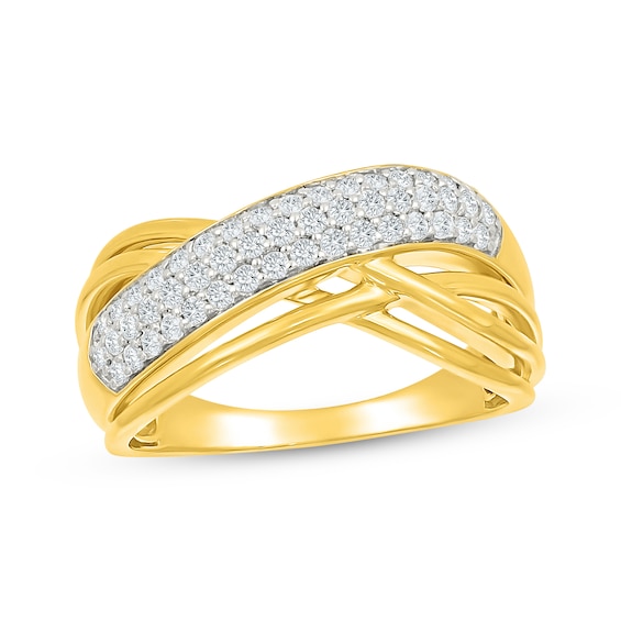 Multi-Diamond Crossover Fashion Ring 1/2 ct tw 10K Yellow Gold