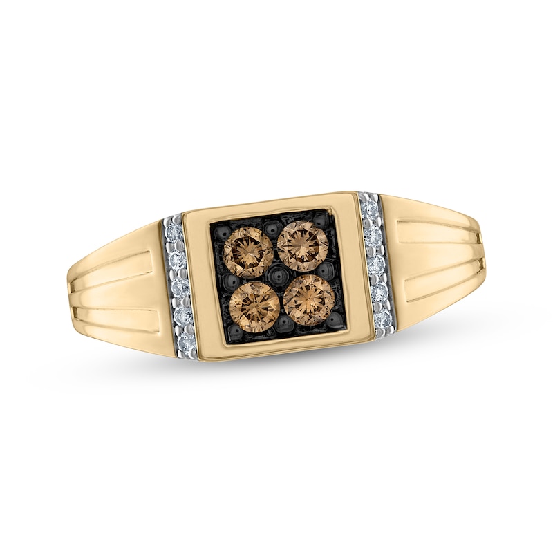 Main Image 1 of Men's Brown & White Diamond Square Ring 1/2 ct tw 10K Yellow Gold