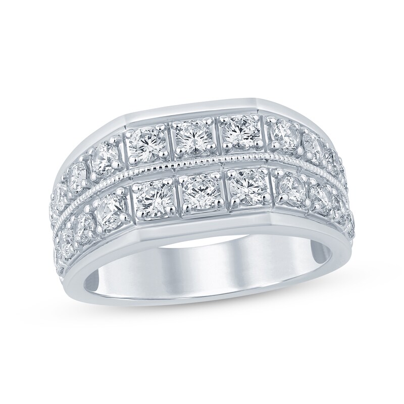Men's Diamond Two-Row Angled Wedding Band 2 ct tw 10K White Gold