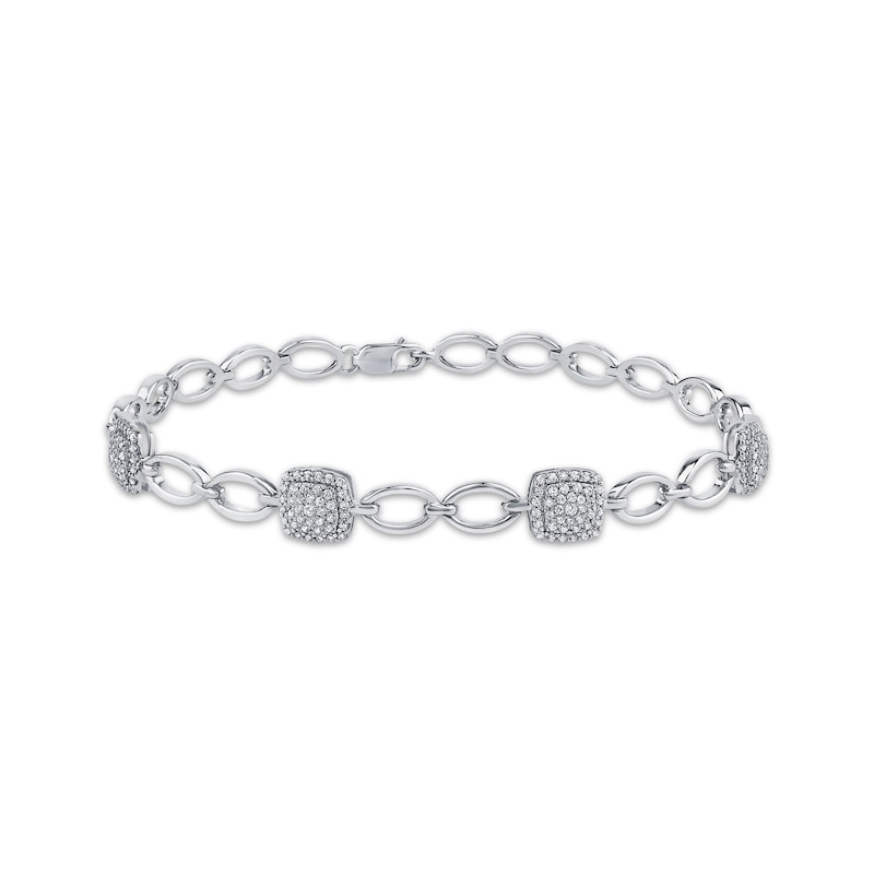 Main Image 1 of Diamond Cushion-Shaped Link Station Bracelet 1/2 ct tw Sterling Silver 7.25"