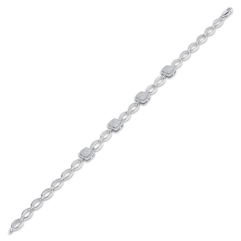 Main Image 2 of Diamond Cushion-Shaped Link Station Bracelet 1/2 ct tw Sterling Silver 7.25"