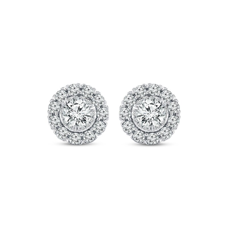 Main Image 2 of Diamond Halo Stud Earrings 1 ct tw 10K White Gold
