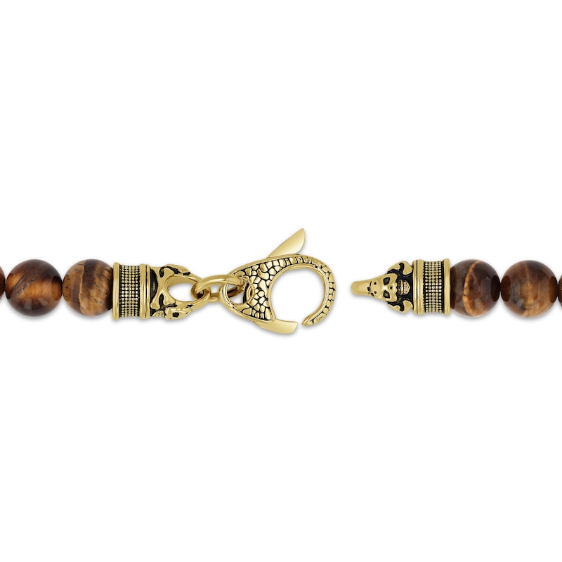 Men's Tiger Eye Stone Antiqued Stainless Steel Clasp Beaded Bracelet (10mm)  - 8.5 : Target